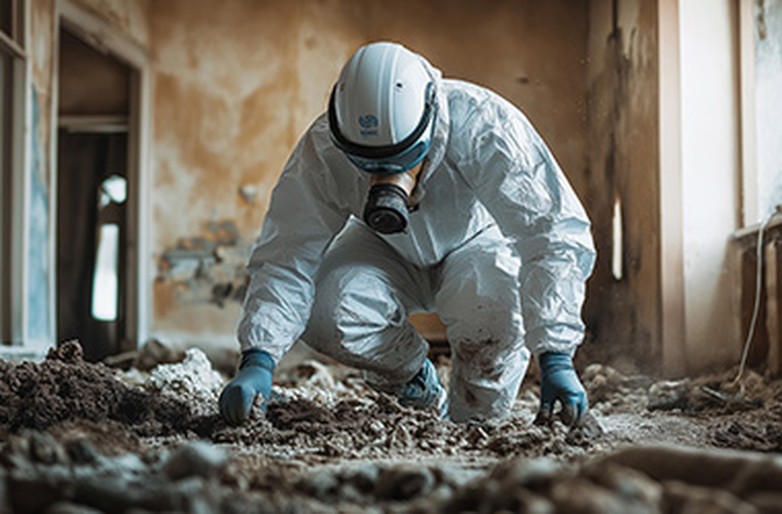 Operator carrying out controlled asbestos remediation and cleanup