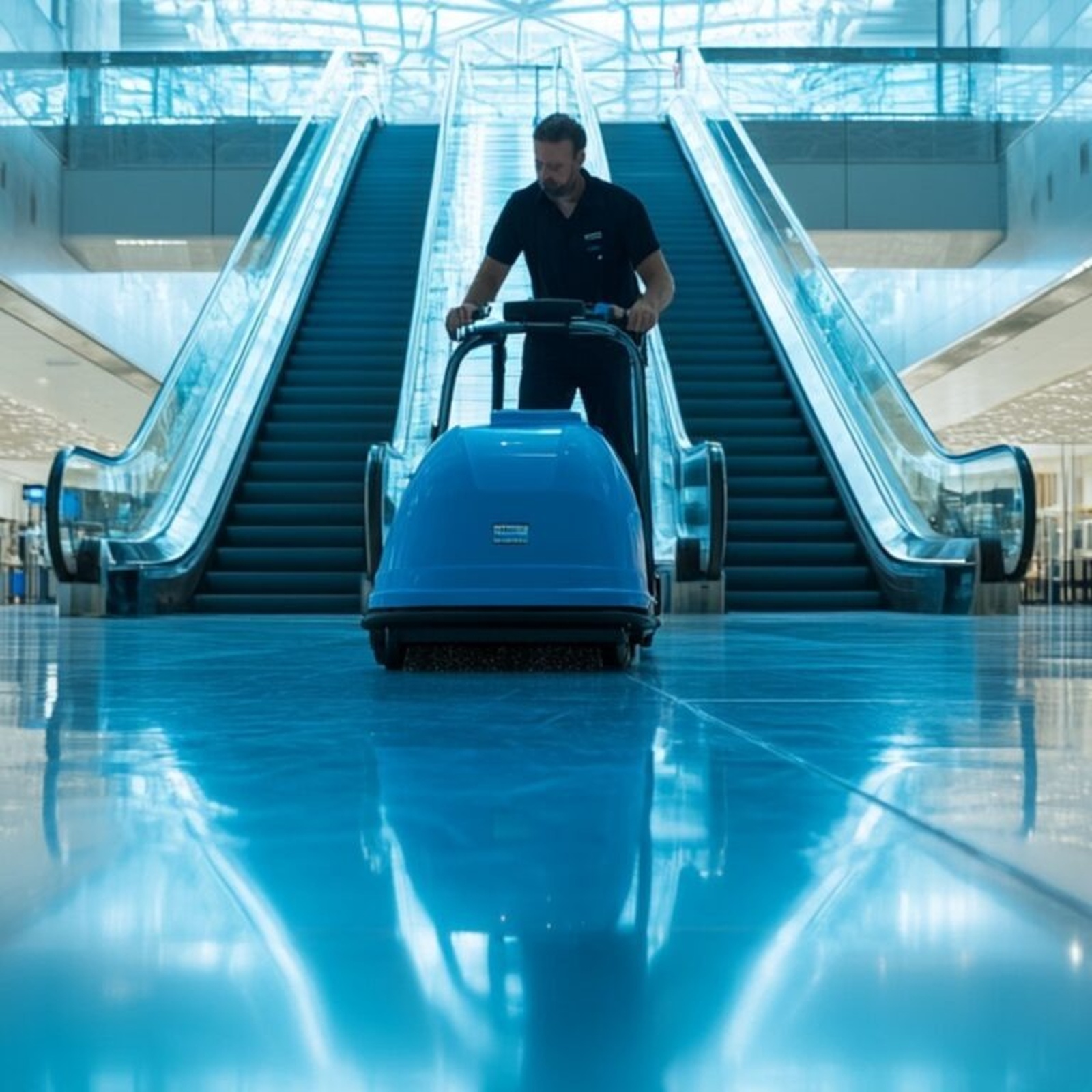 Machine floor cleaning in a strata building common area