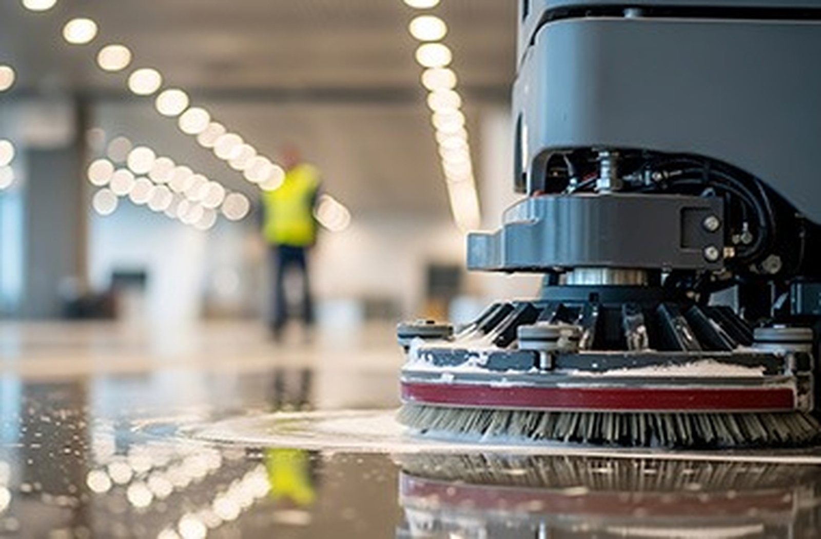 Floor scrubber cleaning common property floors in a strata environment
