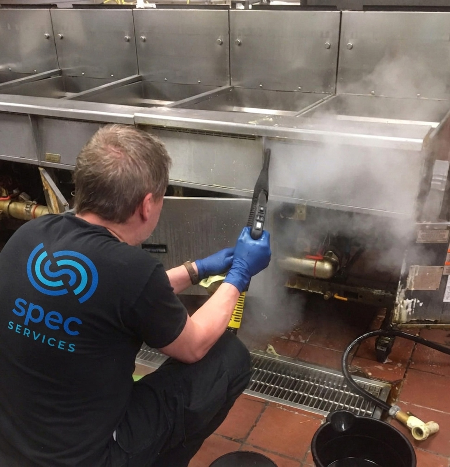 Steam cleaning in a commercial kitchen