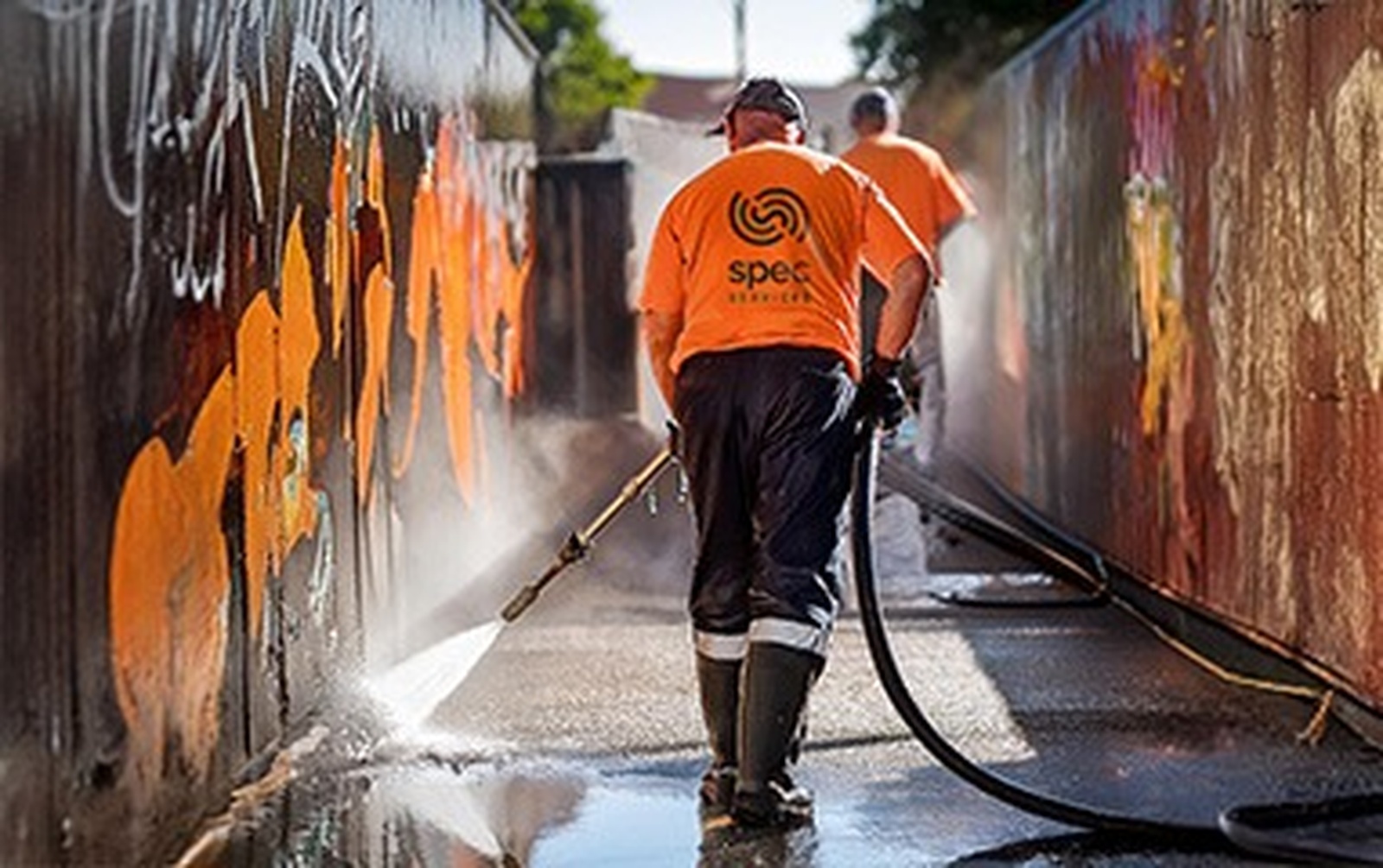 Pressure washing on a construction-related surface in Canberra