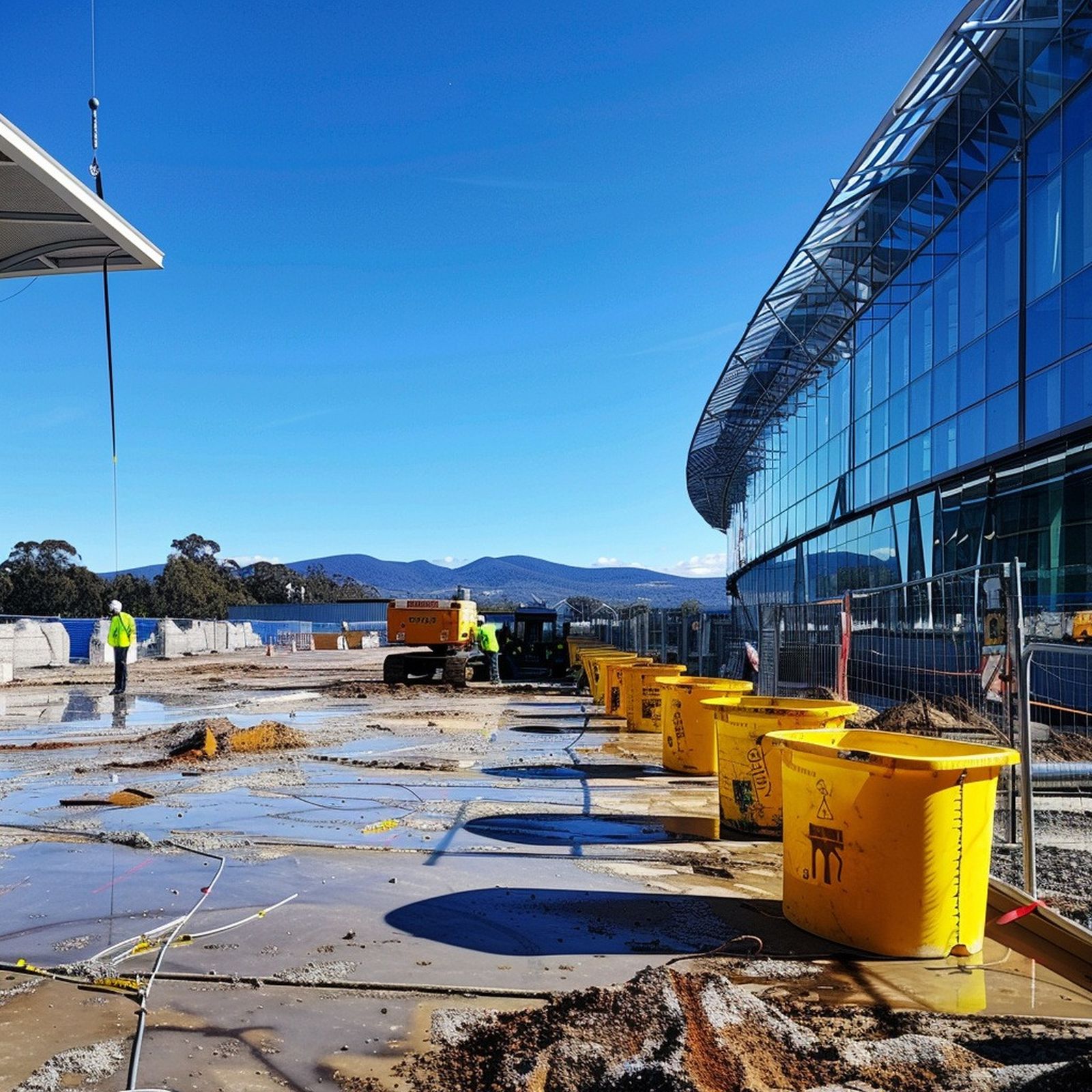 Large active construction site being prepared during the build