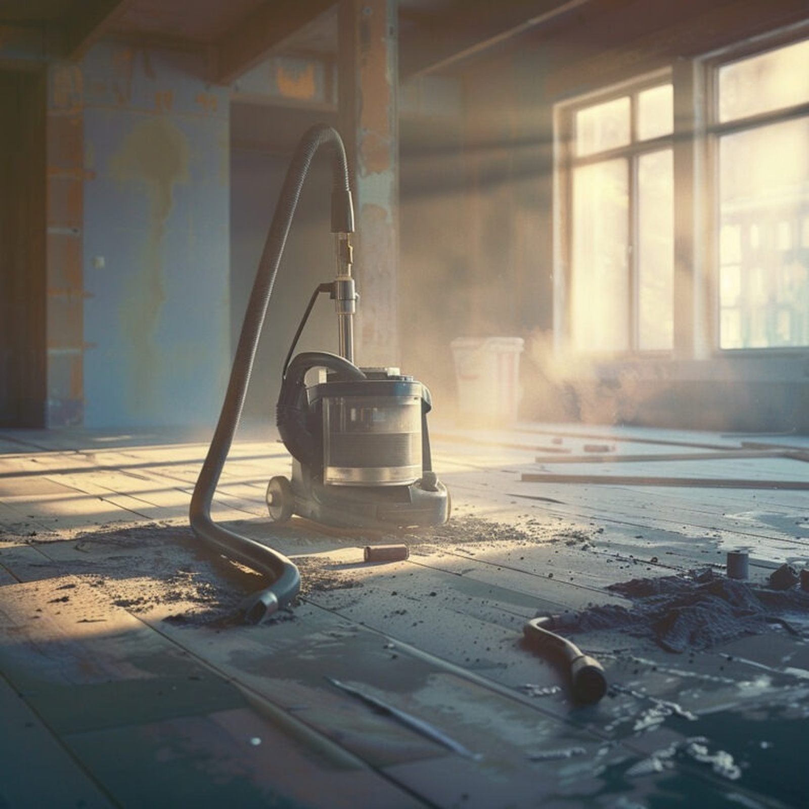 Vacuuming and dust control in a construction interior before handover