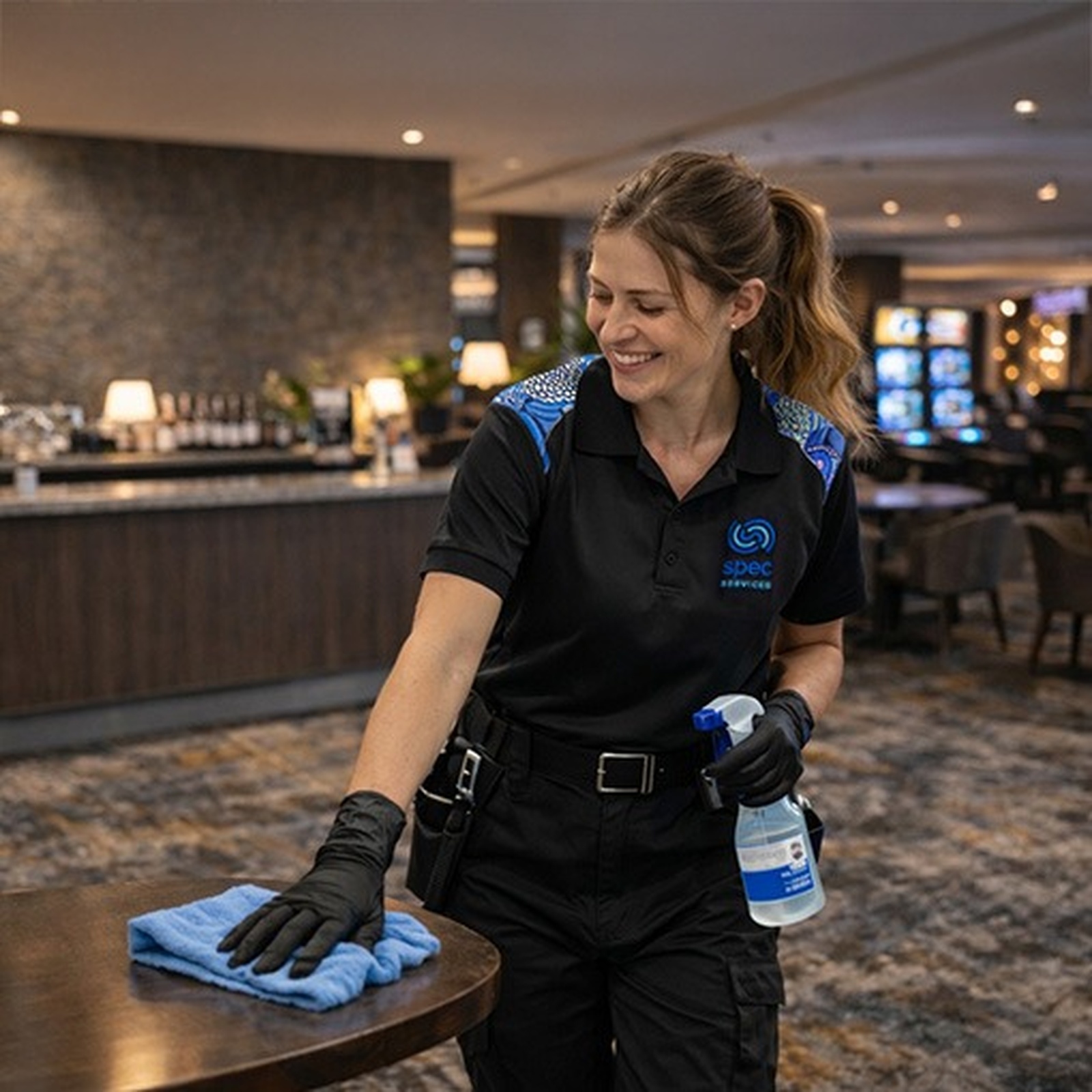 Professional cleaner working in a government facility
