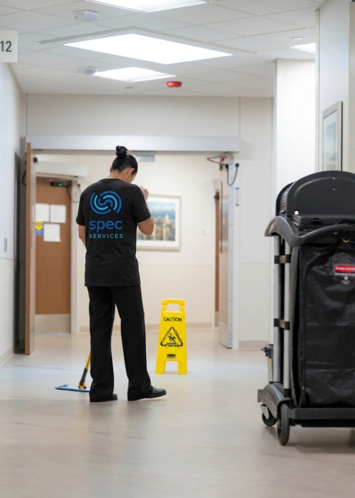 Hospital corridor cleaning in a clinical environment