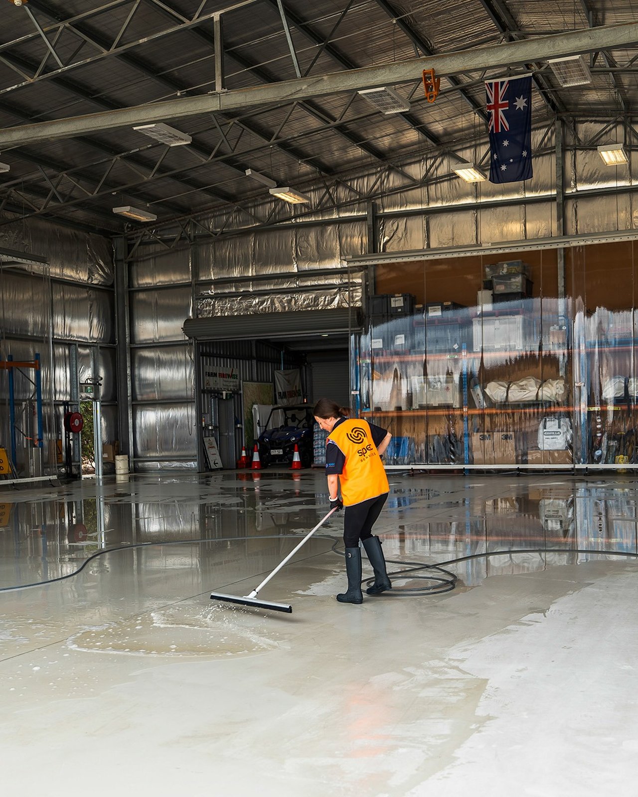 Professional industrial cleaning underway at a commercial property