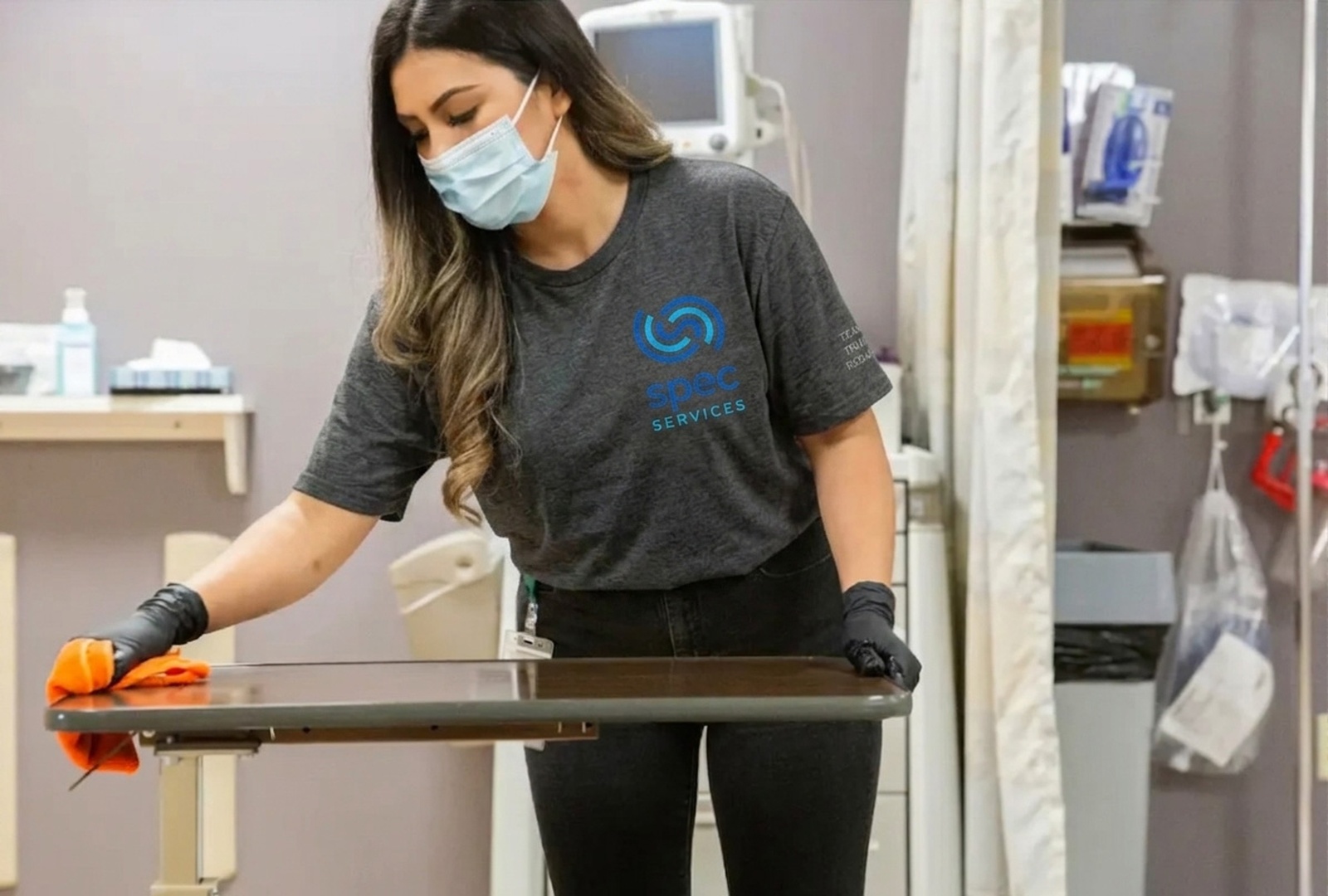 Cleaning high-touch hospital surfaces with disinfectant