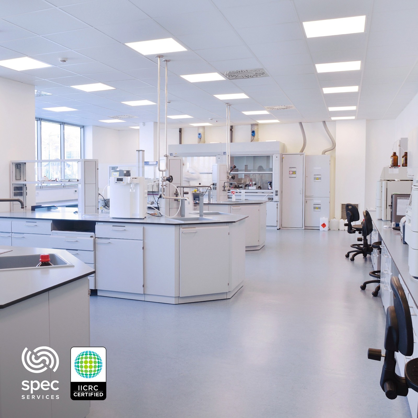 Modern laboratory interior requiring controlled cleaning standards