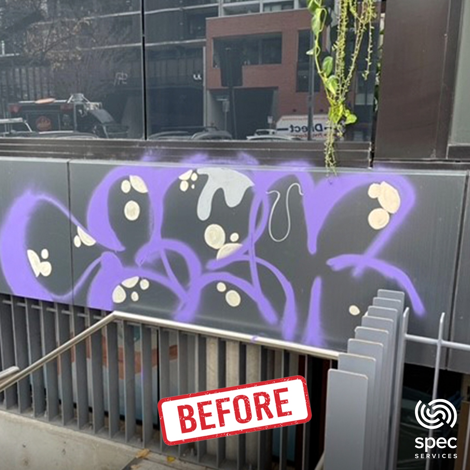 Graffiti on transport infrastructure before removal